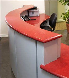 Professional and Experienced Manufacturer and Exporter Of Quartz Stone Red Custom Reception Counter, Slab Size 3000mm*1400mm