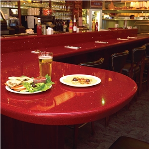 Quartz Stone with Red Bright Surface Table Tops in Custom Design,Easy Wipe,Qualified for European Standards,More Durable Than Granite,Thickness 2/3cm,Normally Produced Size 118*55 and 126*63