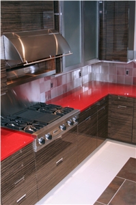 Safe and Stylish Performance Engineed Quartz Stone Red Kitchen Countertpops with Mirror Effect,Slab Standard Sizes 126 *63 and 118 *55 ,More Durable Than Granite,No Radiation,Environmentally-Friendly