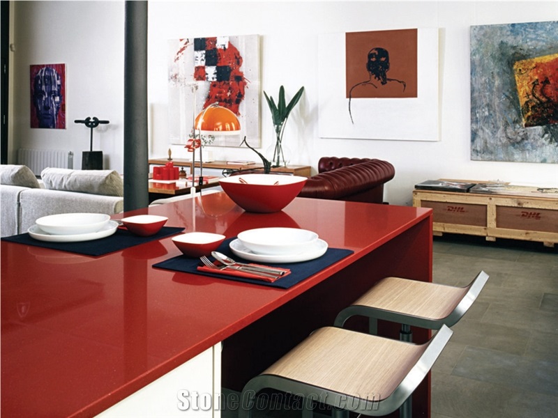 Wholesale China Red Quartz Stone Slab,Normally Produced Size 118*55 and 126*63,For Vanity Surround,Kitchen Countertop,Top Quality and Service,More Durable Than Granite,Minus the Maintenance