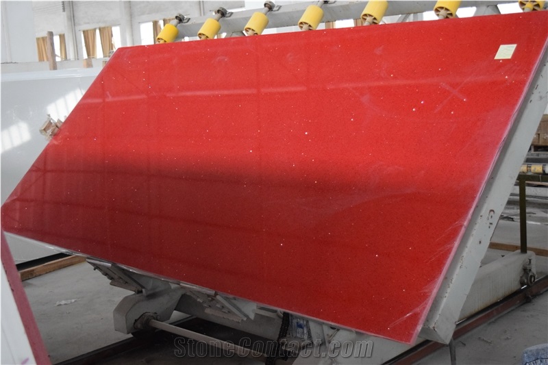 Wholesale Red Quartz Stone Slab,Produced Size 118*55 and 126*63,For Vanity Surround,Round Table Top,Kitchen Countertop,A Rated Quality and Service,More Durable Than Granite, Minus the Maintenance