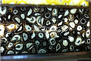Backlit Semiprecious Stone Black Agate Slab Panel
