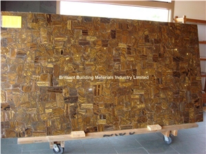 Brown Iron Tiger Eyes Semiprecious Stone Slab Panel
