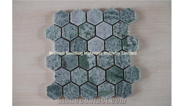 Dark Green Marble Mosaic Tiles Hexagon Design