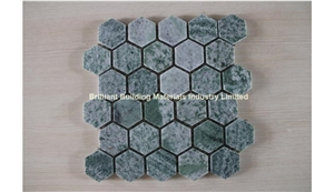 Dark Green Marble Mosaic Tiles Hexagon Design