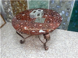 Red Agate Semiprecious Stone Round Table Top Red Agate Semiprecious Stone Round Table Top