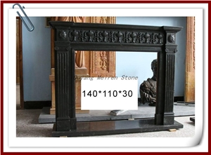 Black Marble Fireplace Mantel with Columns