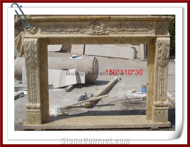 Decorative Indoor Yellow Travertine Fireplace Mantel