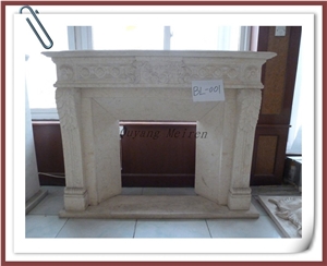 Decorative Stone Fireplace, Beige Marble Fireplace