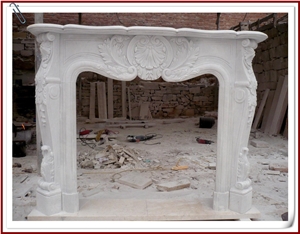 Hunan White Marble Carved Fireplace Mantel