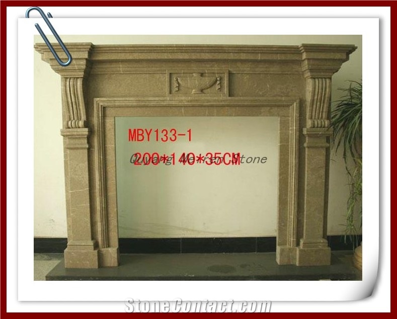Indoor Freestanding Grey Marble Fireplace Mantel
