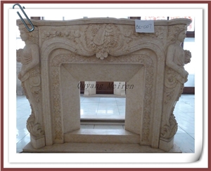 Yellow Stone Fireplace with Statue, Yellow Marble Fireplace