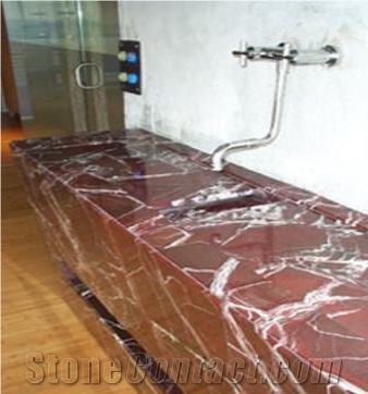 Red Levanto Marble Vanity Top with Integrated Sinks