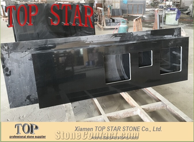 Hebei Black Granite Dounble Sink Kitchen Countertops