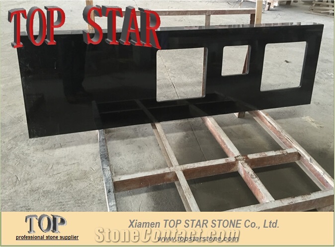 Polished Shanxi Ice Black Granite Double Sink Kitchen Benchtops