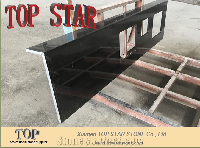 Polished Shanxi Ice Black Granite Double Sink Kitchen Benchtops