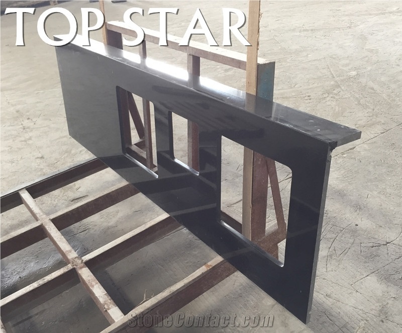 Polished Shanxi Ice Black Granite Double Sink Kitchen Benchtops