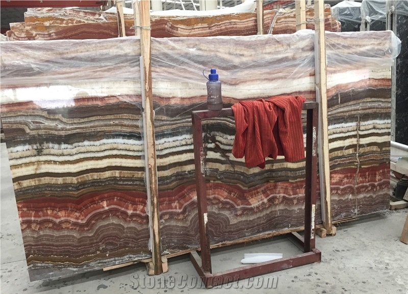 Red Straight Line Onyx Red Wooden Onyx Bookmatched Backdrop,Fantastico Onyx Slabs for Wall Panel