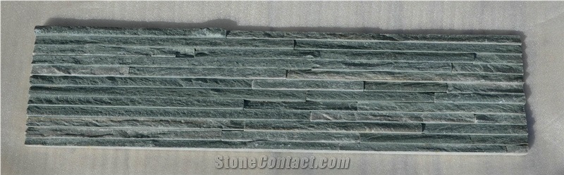Green Water Falling Slate Quartzite Cultured Wall Stone,Running Water Line Wall Cladding, Grey Slate Wall Cladding