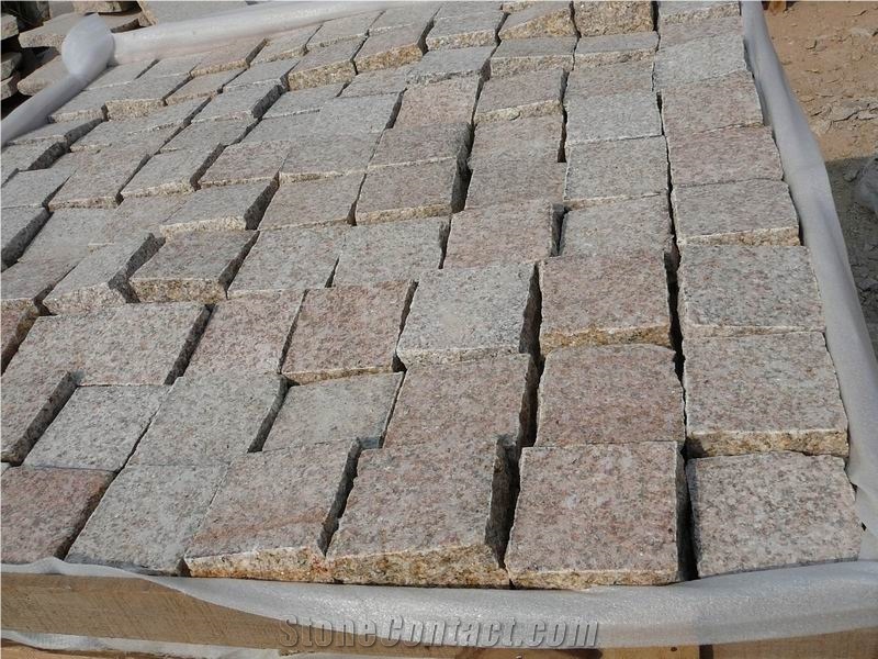 China Desert Gold Granite Flamed+Natural Cobble Stones, G682 China Yellow Granite Cube Stone & Pavers