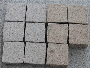 China Desert Gold Granite Flamed+Natural Cobble Stones, G682 China Yellow Granite Cube Stone & Pavers