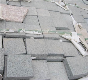 China Zhangpu Green Granite Flamed+Machine Cut Cobblestone, G612 Granite Flamed Cube Stone