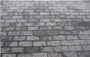 Hainan Black Big Holes Lava Stone Flooring & Walling Tiles, China Black Basalt Moon Surface Tiles