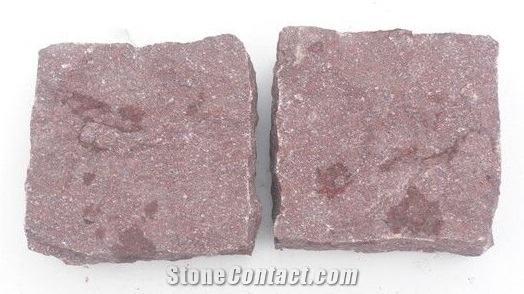 Red Porphyry Natural Cobble Stones,China Red Cubes for Outdoor Paving