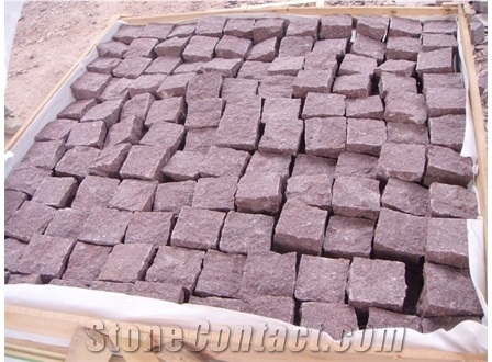 Red Porphyry Natural Cobble Stones,China Red Cubes for Outdoor Paving