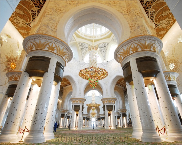 Sheikh Zayed Mosque Architectural Marble Columns, Thassos White Marble Colulmn