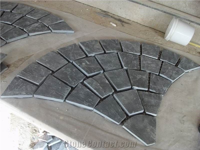 China Black Slate Fan Paving Stone,Cube Stone