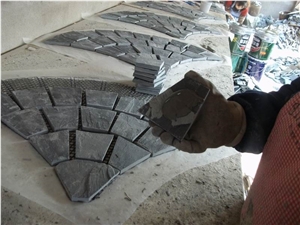 China Black Slate Fan Paving Stone,Cube Stone