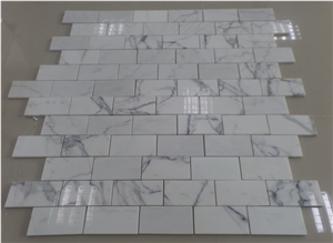 Calacatta White Statuario Carrara Marble Subway Mosaic Brick Wall Tile