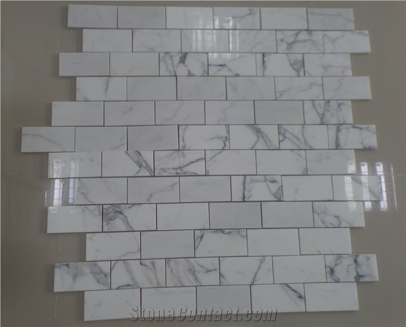 Calacatta White Statuario Carrara Marble Subway Mosaic Brick Wall Tile