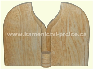 Teak Wood Sandstone Headstone, Yellow India Sandstone Monument & Tombstone
