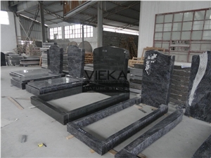 Bahama Blue Granite Tombstone & Orion Monument,Vizag Blue Granite Cemetery Gravestone,India Blue Granite Engraved Headstone Polished Western Germany Style Flower Carve