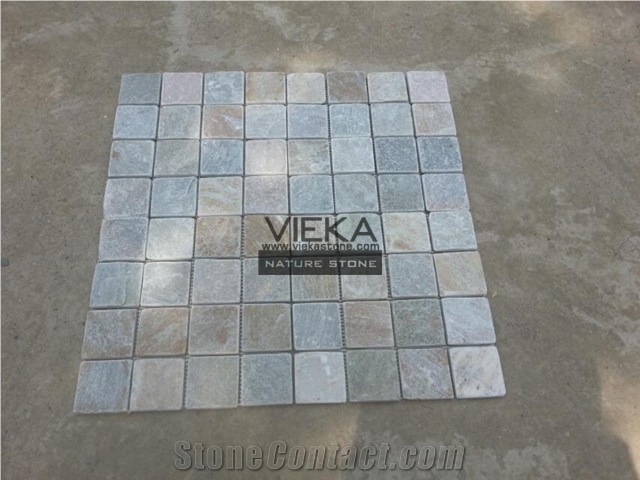P014 Beige Yellow Slate Tile,Interior Decoration Nature Split Face Floor and Wall Brick Mosaic Pattern 4x4