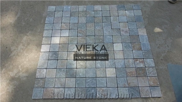 P014 Beige Yellow Slate Tile,Interior Decoration Nature Split Face Floor and Wall Brick Mosaic Pattern 4x4