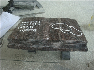 Book Shape Slant Carved Heart Tombstones, Brown Granite Monument & Tombstone