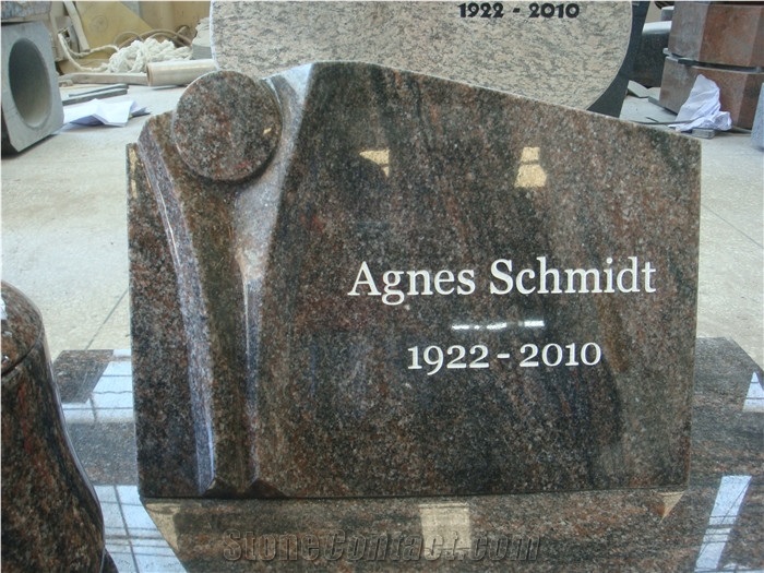 Red Granite Memorials Western Style Slanted Gravestone