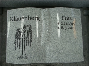 White Granite Book Shape Tree Carved Headstone