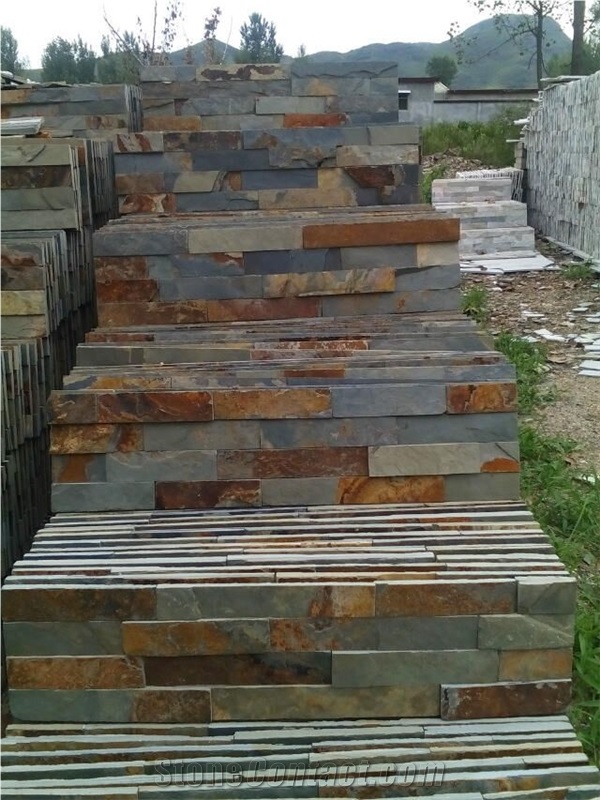 Cheap Yellow Slate Rusty Slate Culture Stone Thin Panel Carton Package Popular Stone Veneer