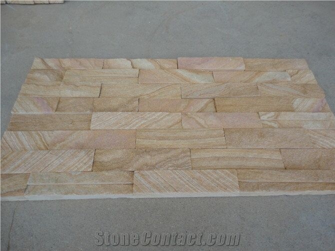 Golden Wooden Veins Pinkess Sandstone Culture Stone Wall Cladding Veneer