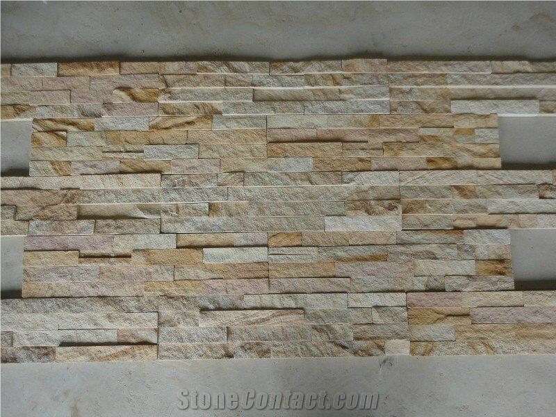 Golden Wooden Veins Pinkess Sandstone Culture Stone Wall Cladding Veneer