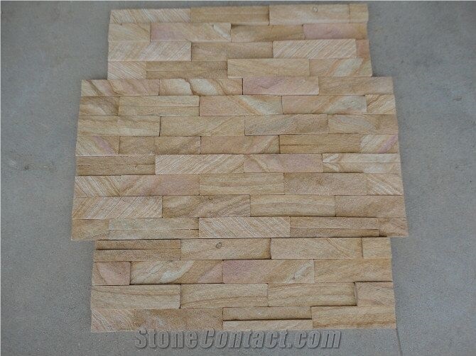 Golden Wooden Veins Pinkess Sandstone Culture Stone Wall Cladding Veneer