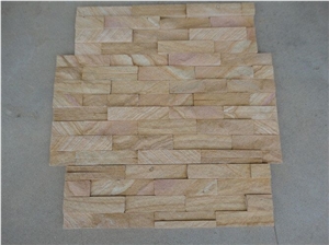 Golden Wooden Veins Pinkess Sandstone Culture Stone Wall Cladding Veneer