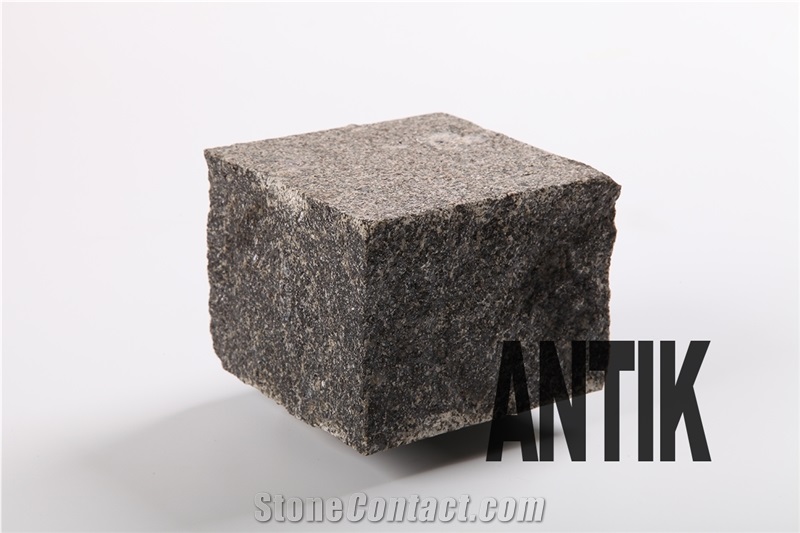 Gabbro Black Cube Stones, Cobbles for Paving, Flamed, Four Sides - Split