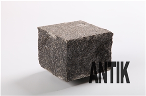 Gabbro Black Cube Stones, Cobbles for Paving, Flamed, Four Sides - Split