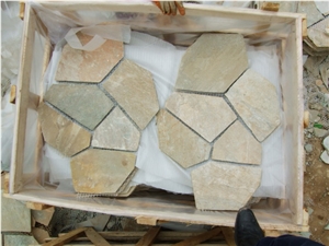Fargo 014 China Yellow Slate Flagstone Mesh, Irregular Flagstone Net for Walkway Paver, Road Paving