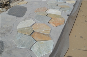 Fargo 014 China Yellow Slate Flagstone Mesh, Irregular Flagstone Net for Walkway Paver, Road Paving